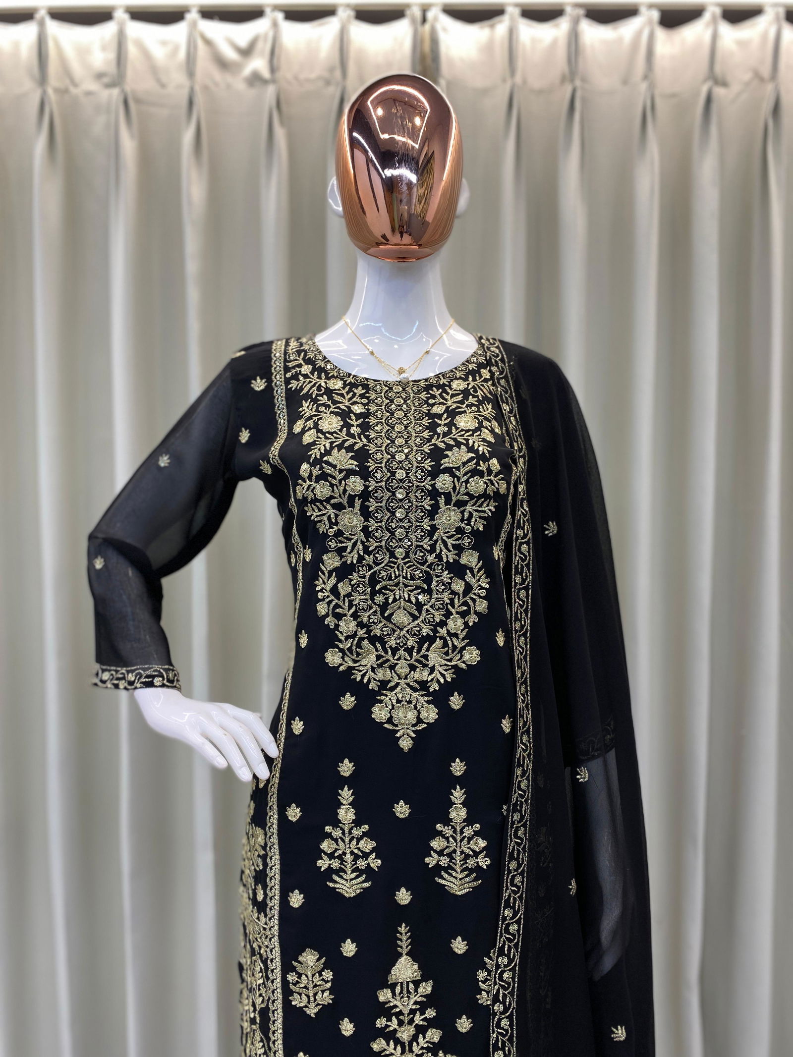 AK 293 Georgette Embroidered Pakistani Kurti Bottom With Dupatta Wholesale Onine